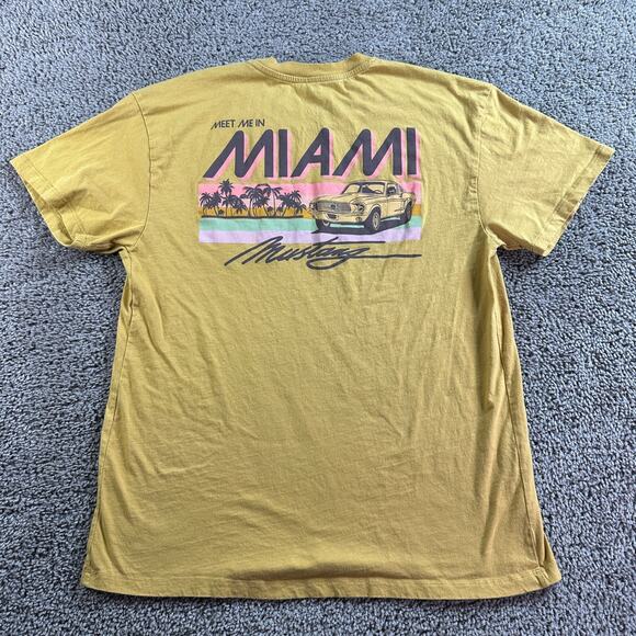 Ford Mustang Shirt Mens Small Yellow Meet Me In Miami Retro Short Sleeve Casual - Picture 1 of 11